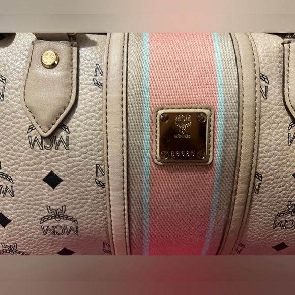 MCM bag Brown/Tan Leather Satchel Purse MCM Visetos Leather w/ Stripe  *REHAB** - Picture 6 of 12